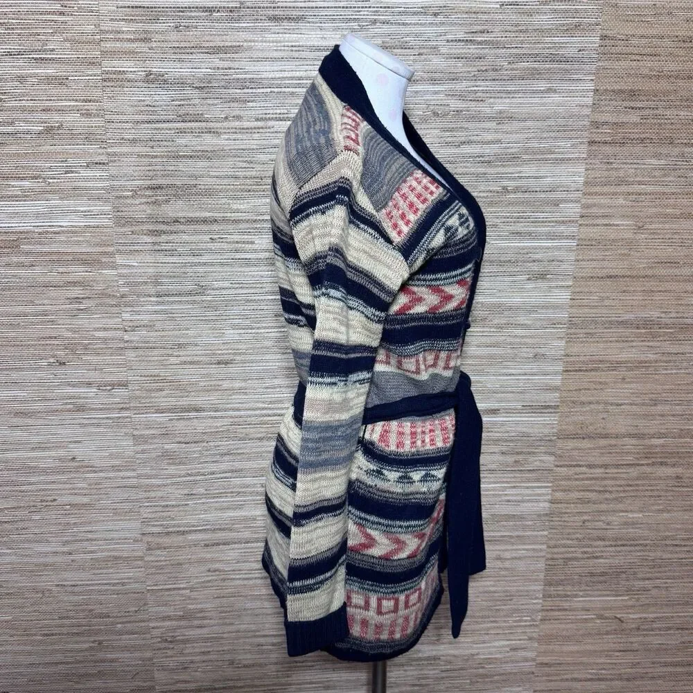Vintage 1970s Aztec Style Acrylic Collageman Belted Cardigan Western Boho Size S